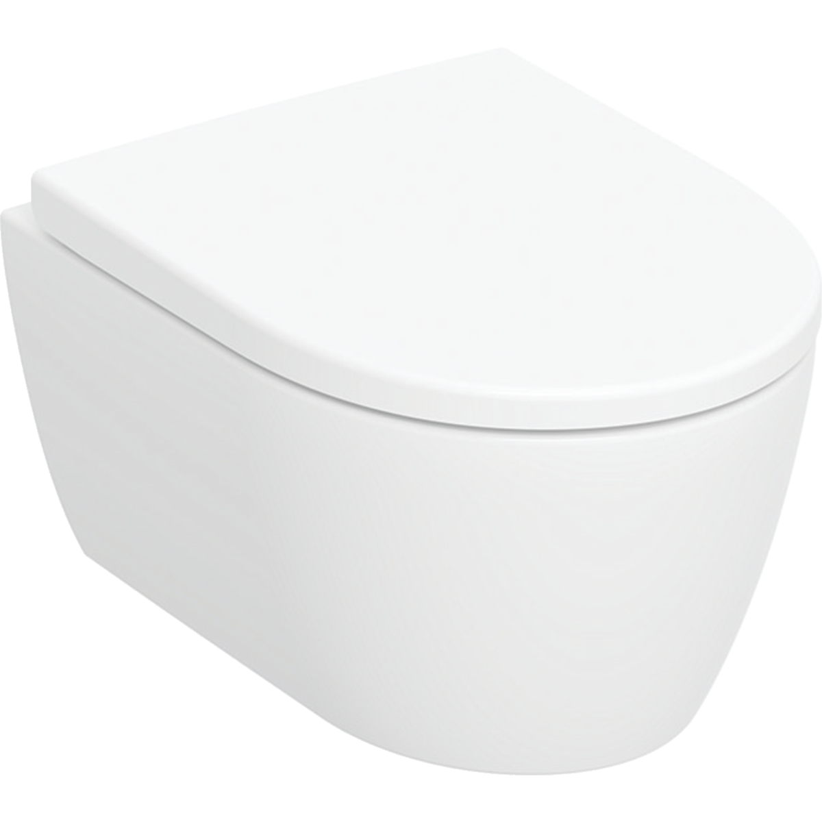 Geberit iCon wall-hung WC set, washdown, small projection, shrouded, Rimfree, with WC seat: T=49cm, Soft-closing mechanism=yes, Quick-release hinges=Yes, lockable, Fastening=from above, white