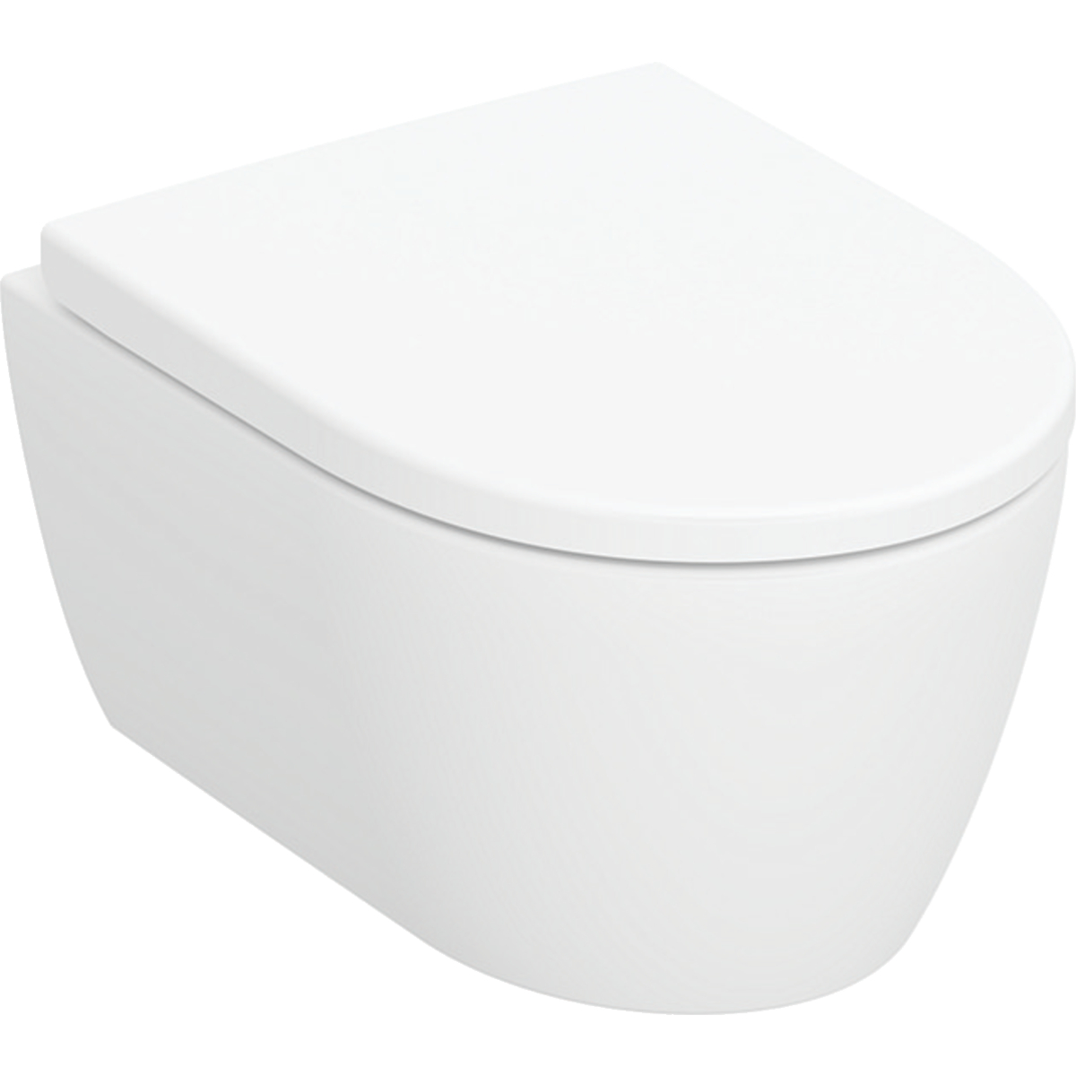 Geberit iCon wall-hung WC set, washdown, small projection, shrouded, Rimfree, with WC seat: T=49cm, Soft-closing mechanism=yes, Quick-release hinges=Yes, lockable, Fastening=from above, white / matt