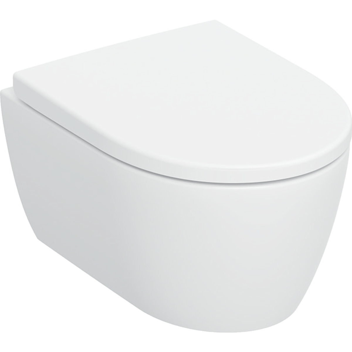 Geberit iCon set of wall-hung WC, washdown, small projection, shrouded, TurboFlush, with WC seat: T=49cm, Soft-closing mechanism=yes, Quick-release hinges=Yes, lockable, Fastening=from above, white / matt