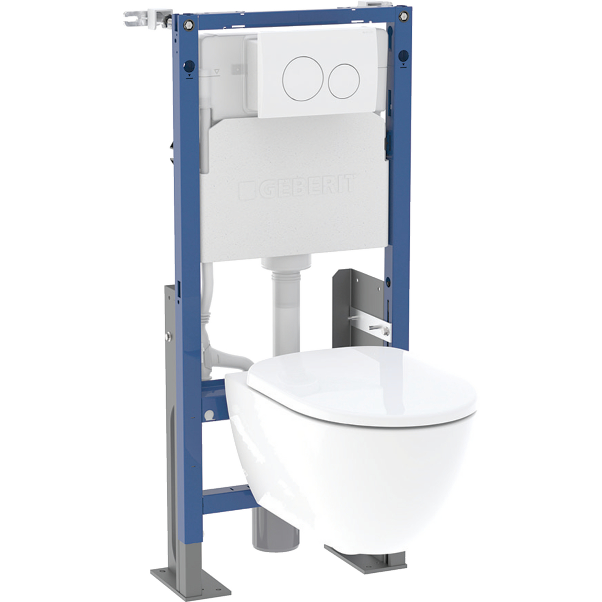 Geberit Duofix set of element for wall-hung WC, 112 cm, with Delta concealed cistern 12 cm, freestanding, Delta20 actuator plate, round, G-600 Pure Mat wall-hung WC, Rimfree