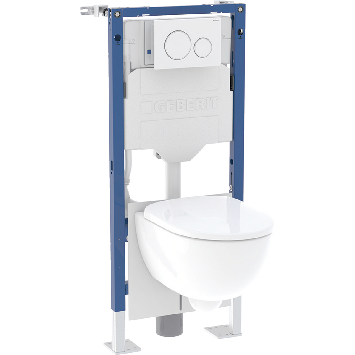 Geberit Duofix set of element for wall-hung WC, 112 cm, with Sigma concealed cistern 12 cm, Sigma01 actuator plate, round, Smyle Square wall-hung WC, square, Rimfree