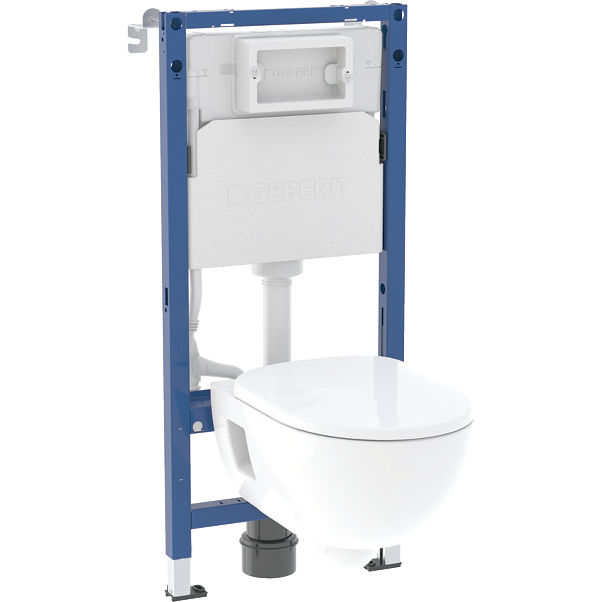 Geberit set of elements for wall-hung WC, 112 cm, with Delta concealed cistern 12 cm, Delta25 actuator plate, round, Selnova Compact wall-hung WC, Rimfree