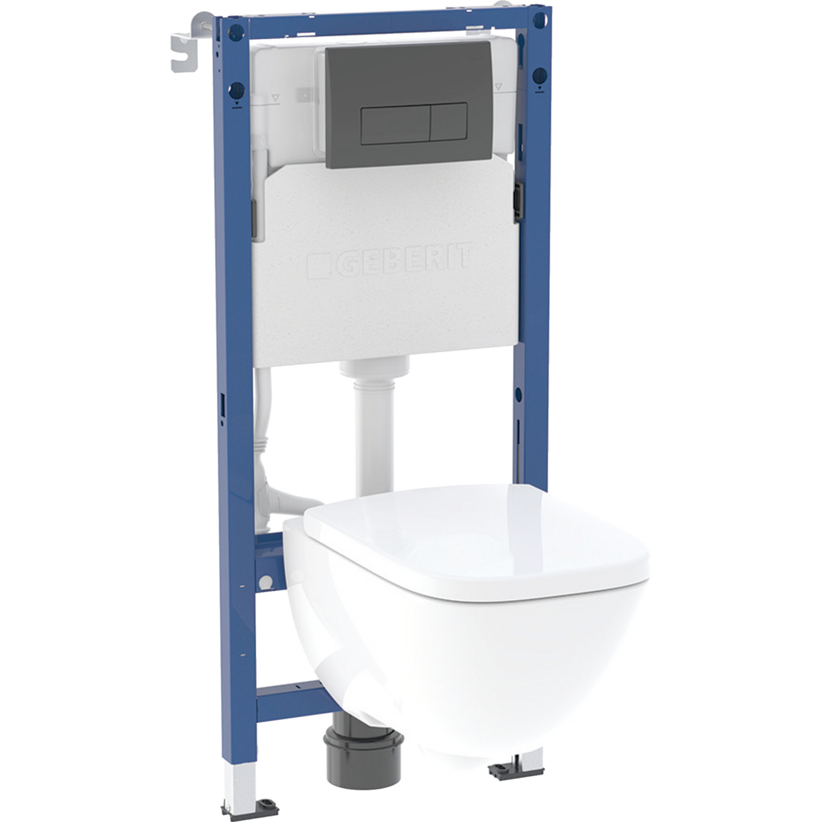 Geberit set of element for wall-hung WC, 112 cm, with Delta concealed cistern 12 cm, Delta20 actuator plate, square, Selnova Square wall-hung WC, square, Rimfree