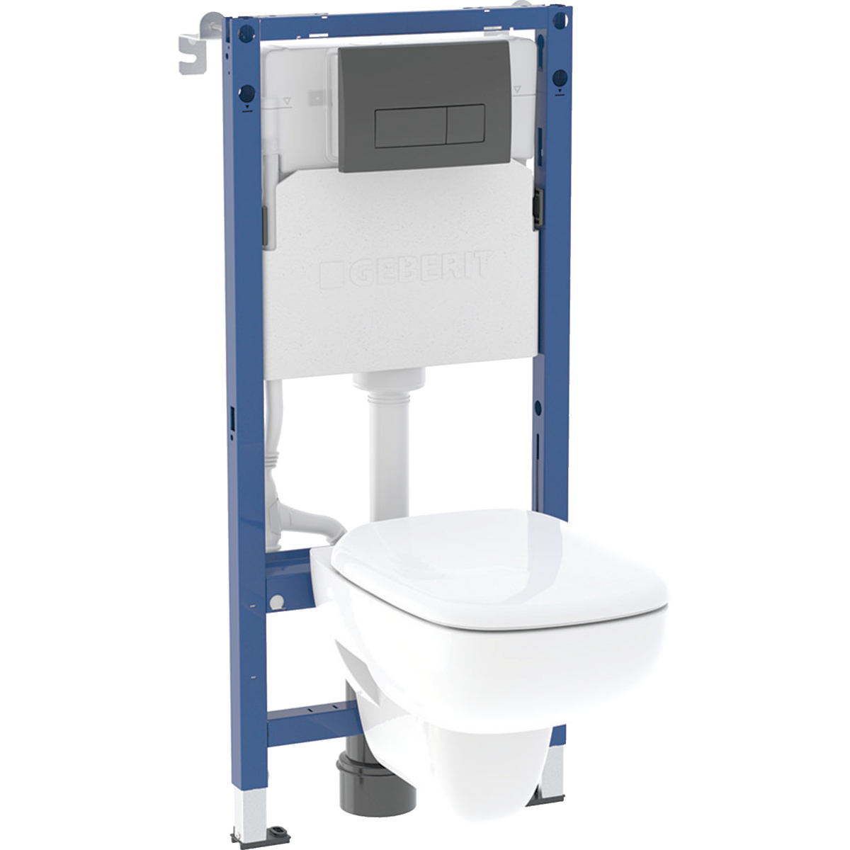 Geberit set of element for wall-hung WC, 112 cm, with Delta concealed cistern 12 cm, Delta20 actuator plate, round, Fantasia WC, Rimfree