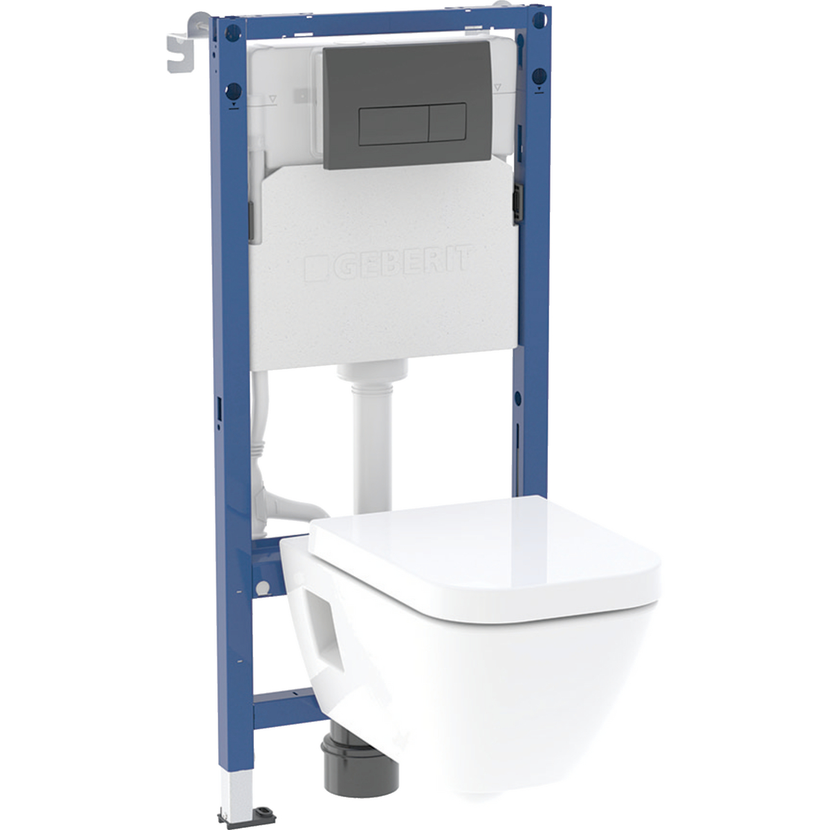 Geberit set of element for wall-hung WC, 112 cm, with Delta concealed cistern 12 cm, Delta20 actuator plate, round, Selnova Square wall-hung WC, square, Rimfree