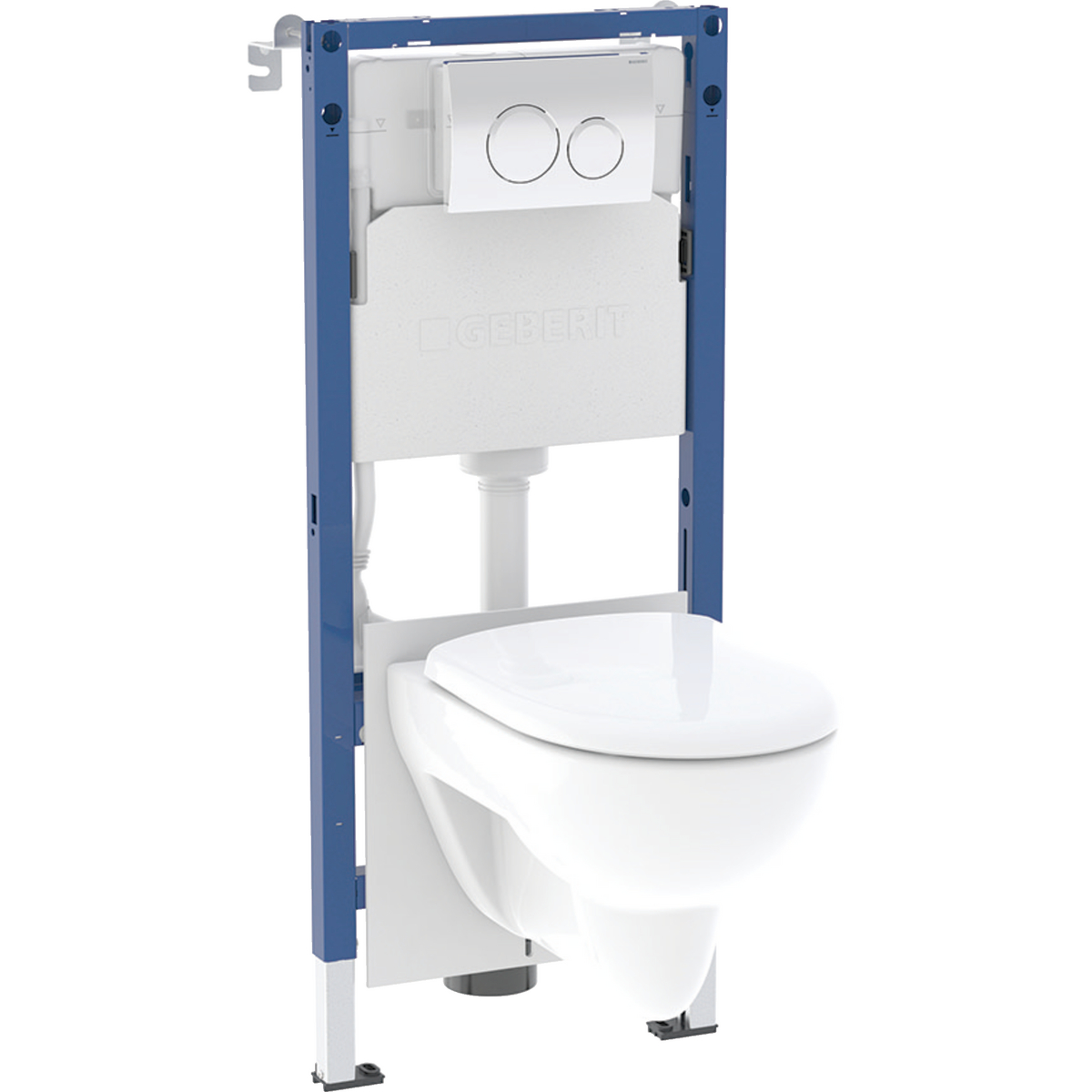 Geberit Duofix set of element for wall-hung WC, 112 cm, with Delta concealed cistern 12 cm, Delta20 actuator plate, round, Selnova Square wall-hung WC, square, Rimfree