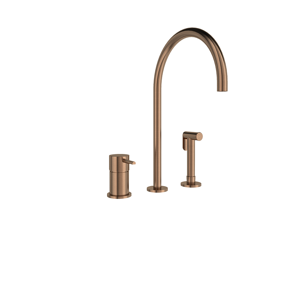 394103CUC COBRE CEPILLADO FREGADERO REPISA CON DUCHITA 8L ODISEA CAÑO ALTO 220mm