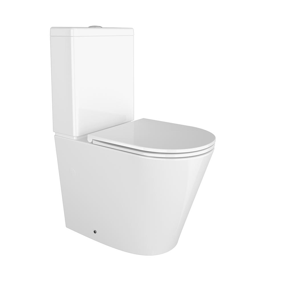 CONJUNTO INODORO BLANCO COMPLETO RIMLESS ADOSADO PARED S/D ALIMENTACION SUPERIOR AQUITANIA CON: