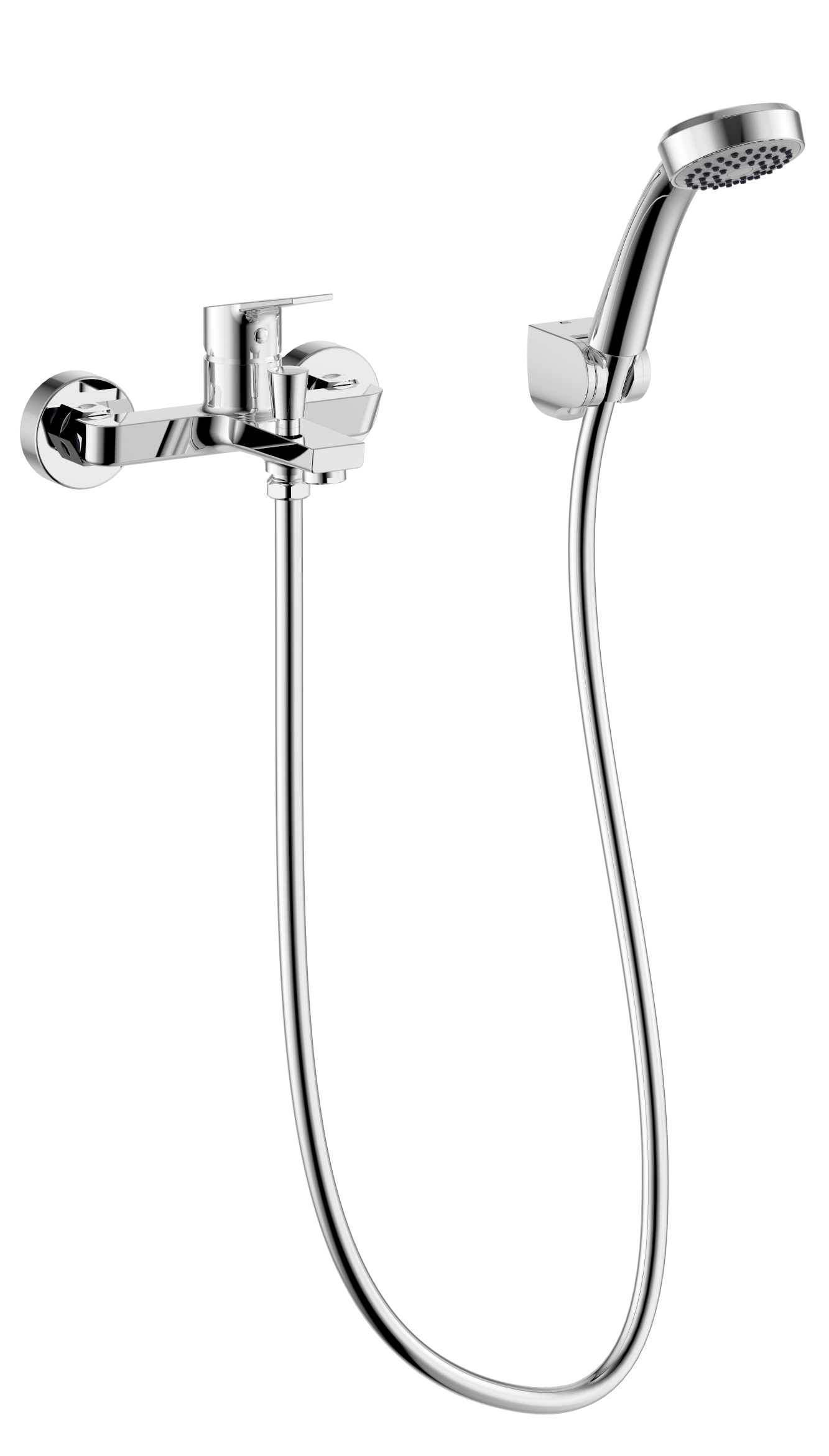 Bath-shower wall mounted mixer with accessories (handshower 1F – 8l/min, shower hose PVC 1700mm, shower holder