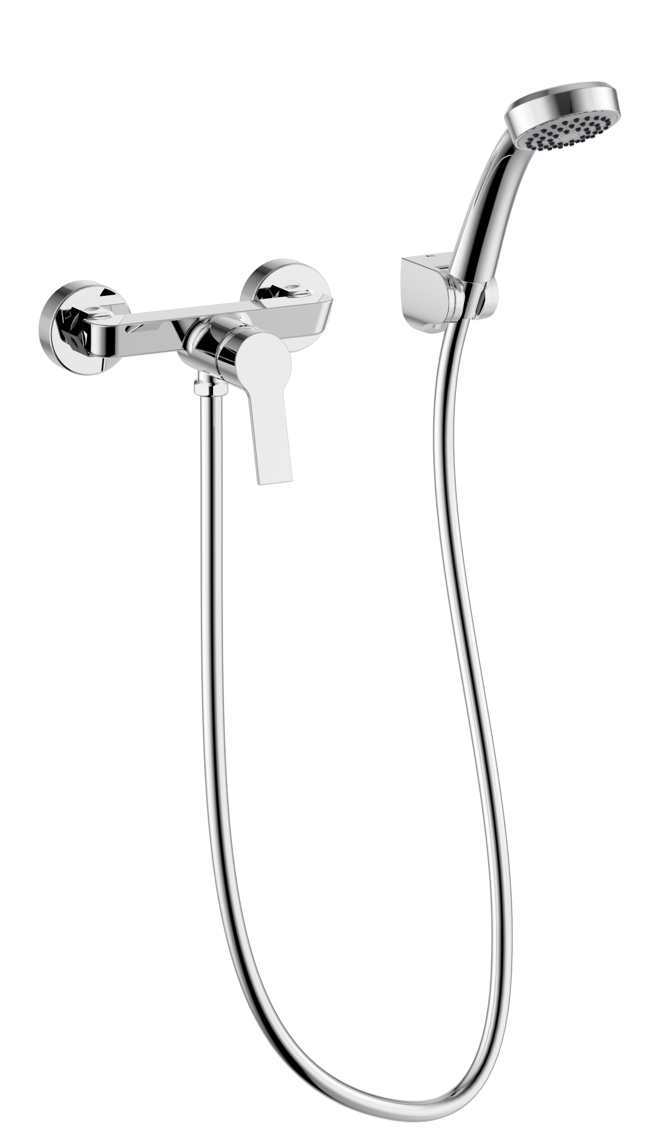 Shower wall mounted mixer with accessories (handshower 1F – 8l/min, shower hose PVC 1500mm, shower holder)