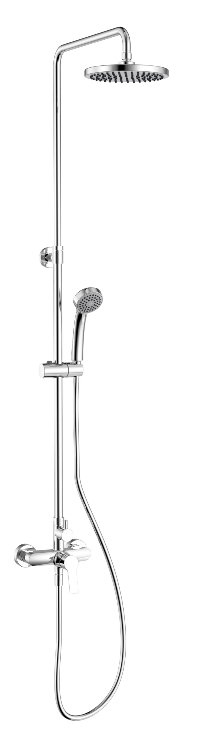Single lever shower mixer column with accessories (headshower 200mm, handshower 1F – 8 l/min, shower hose PVC 1500mm), height adjustable