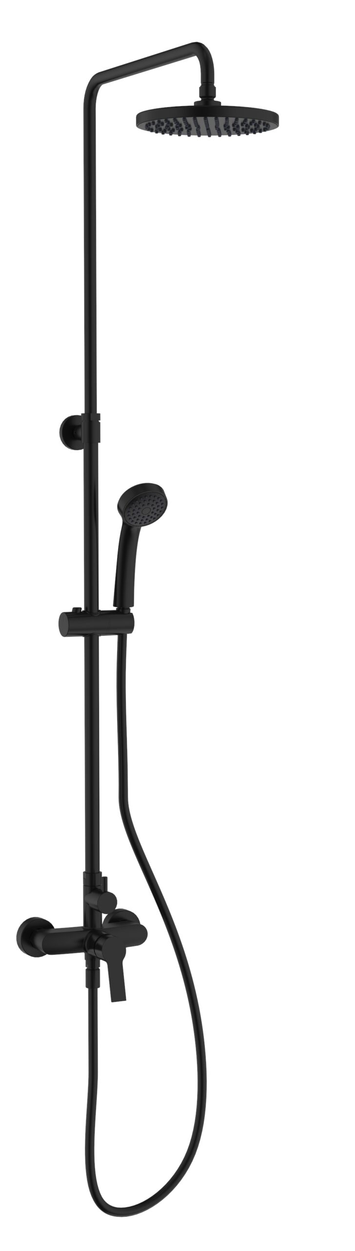 Single lever shower mixer column with accessories (headshower 200mm, handshower 1F – 8 l/min, shower hose PVC 1500mm), height adjustable