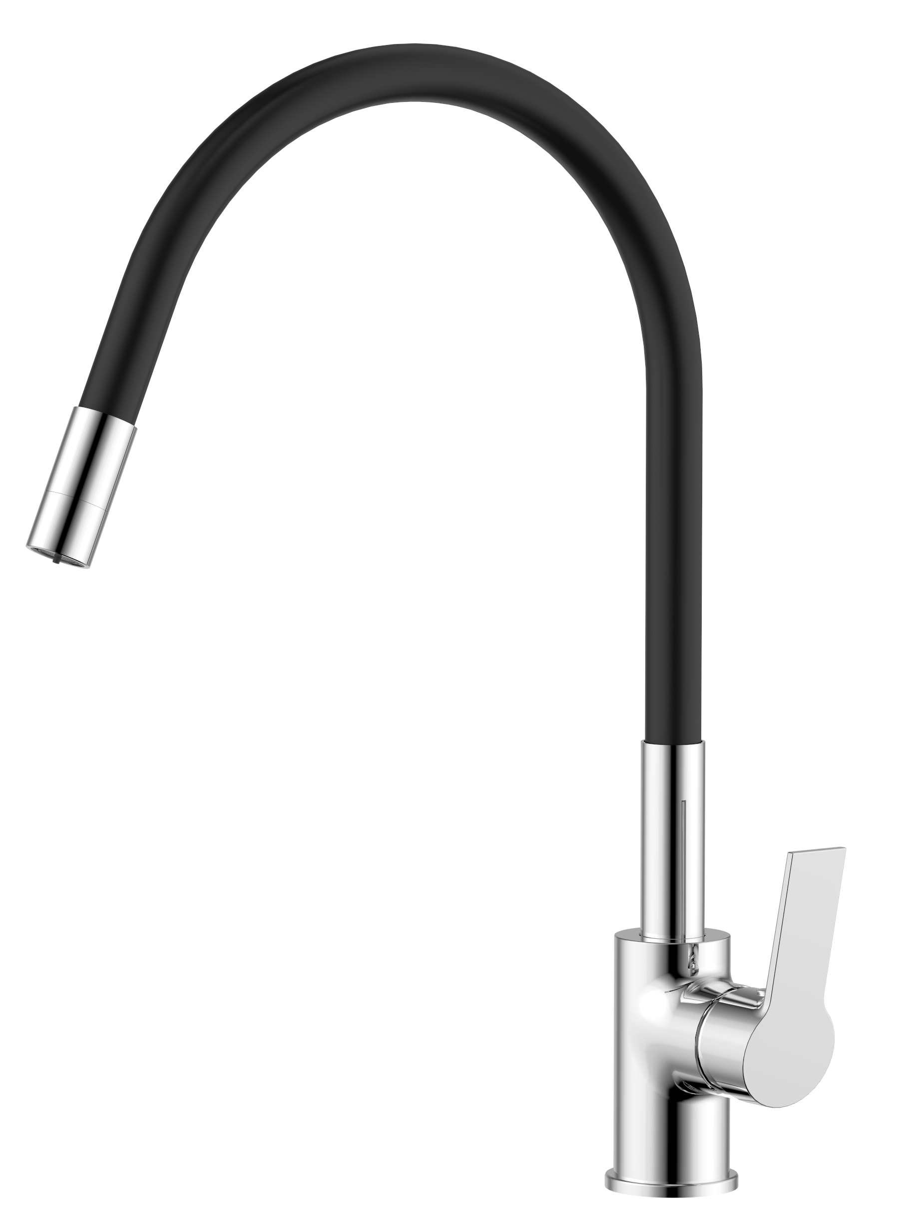Kitchen mixer with silicon flexi spout & 2 function aerator, body chrome, black spout
