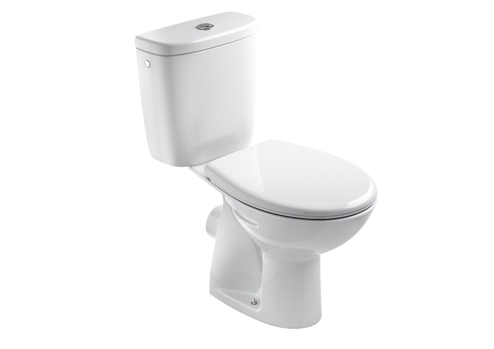 EUROLINE-N demouted WC combi pack of floorstanding pan and cistern, vertical outlet 210 mm, side water inlet ³⁄₈”, including flushing mechanism, carton box, JIKA logo; included seat and cover
