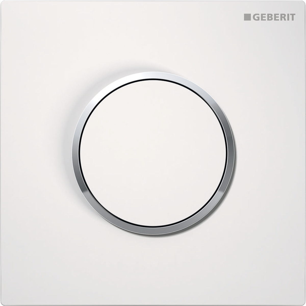 Geberit urinal flush control with pneumatic flush actuation, Type 10 actuator plate, round: Plate, Button: white alpine / glossy, Design ring/-s: chrome / glossy
