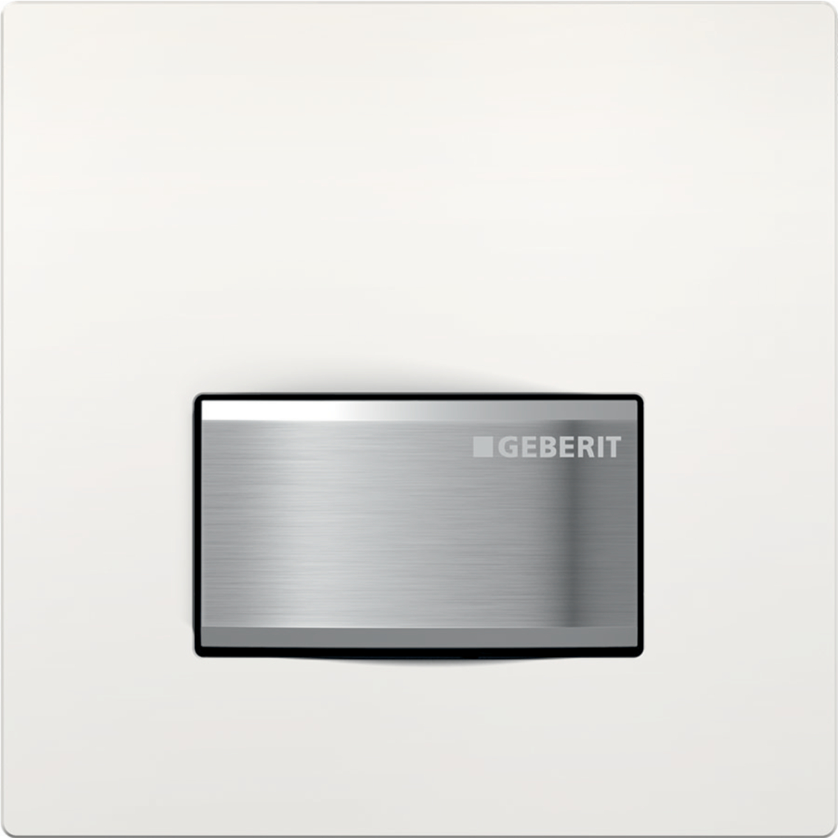 Geberit urinal flush control with pneumatic flush actuation, Type 50 actuator plate, square: Plate: white alpine / glossy, Button: chrome / brushed
