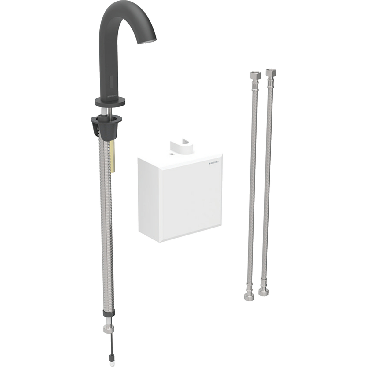 Geberit Piave washbasin tap, deck-mounted, generator operation, with exposed function box: black matt / easy-to-clean coated, Mixer=with mixer