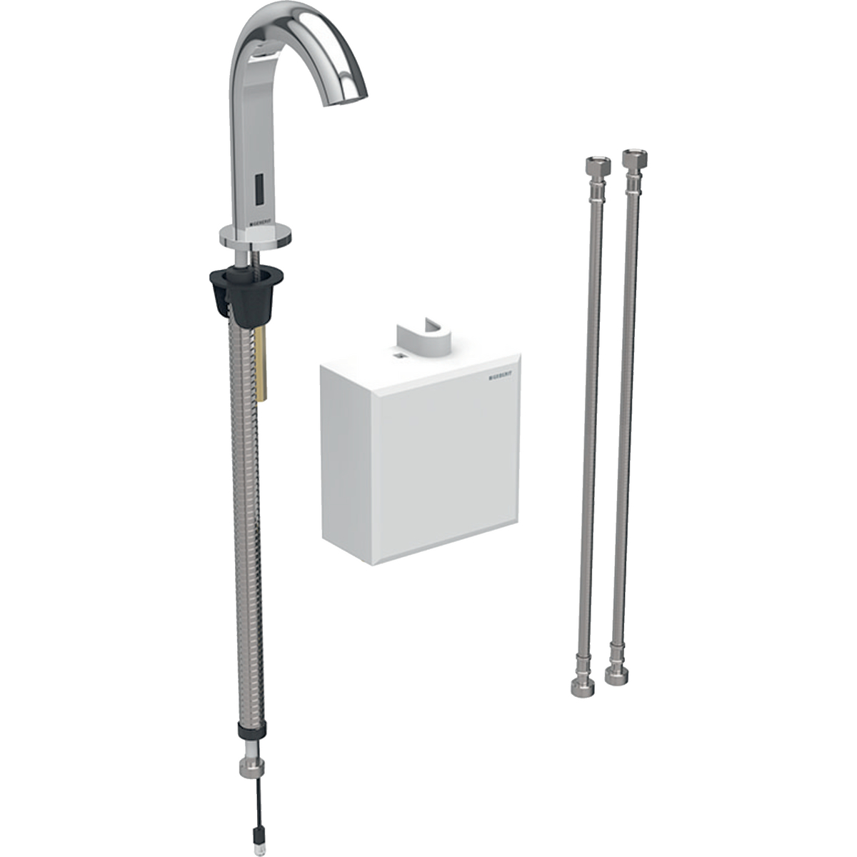 Geberit Piave washbasin tap, deck-mounted, generator operation, with exposed function box: chrome / glossy, Mixer=with mixer