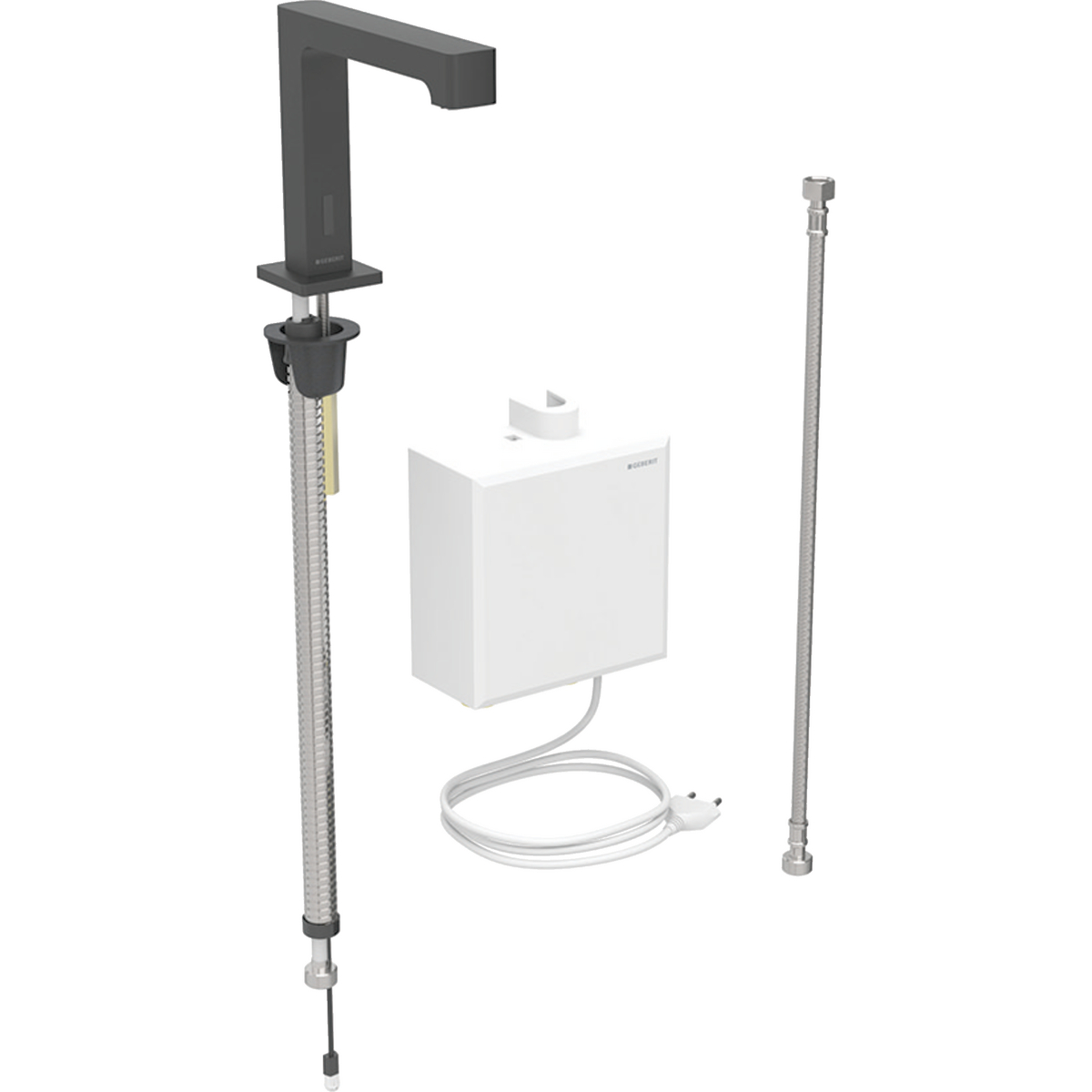 Geberit Brenta washbasin tap, deck-mounted, mains operation, with exposed function box: black matt / easy-to-clean coated, Mixer=without mixer