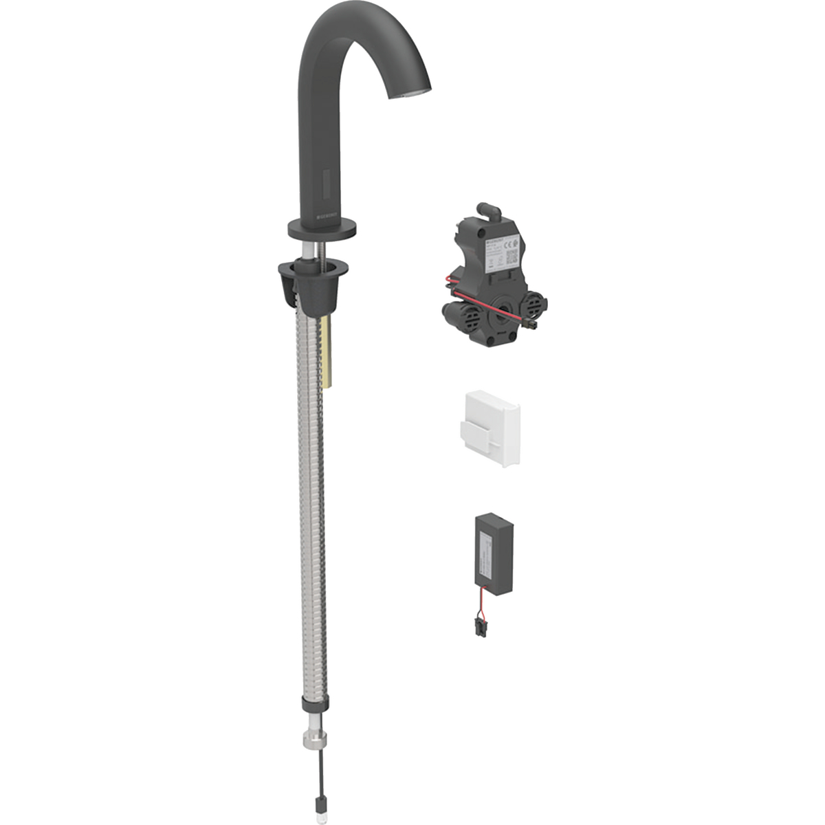 Geberit Piave washbasin tap, deck-mounted, battery operation, for concealed function box: black matt / easy-to-clean coated, Mixer=with mixer