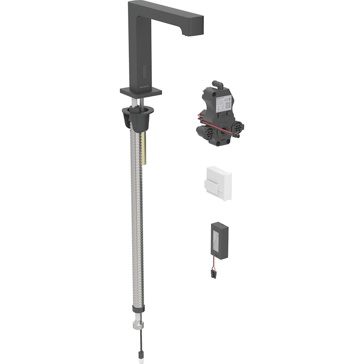 Geberit Brenta washbasin tap, deck-mounted, battery operation, for concealed function box: black matt / easy-to-clean coated, Mixer=without mixer