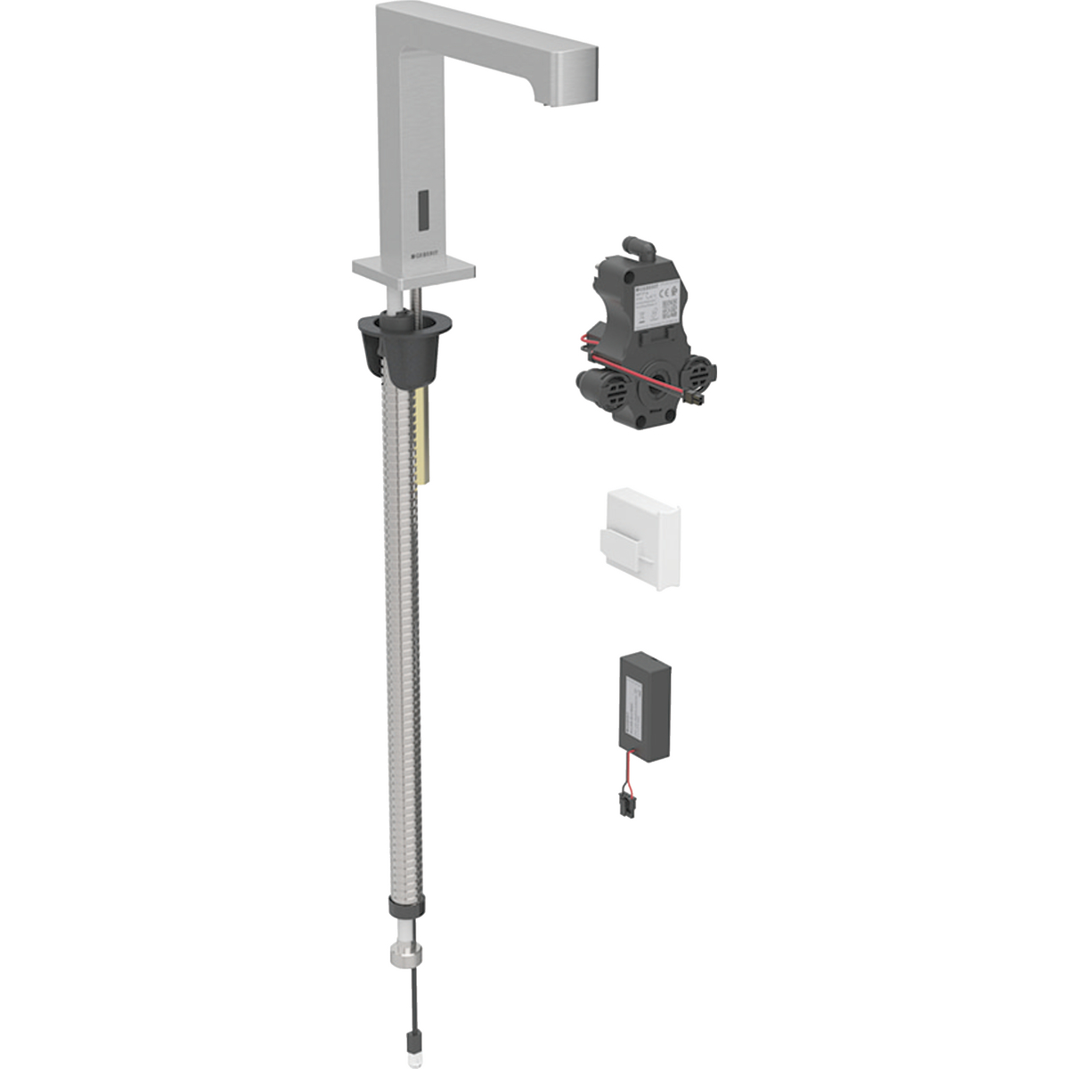 Geberit Brenta washbasin tap, deck-mounted, battery operation, for concealed function box: Stainless steel look / brushed, easy-to-clean coated, Mixer=without mixer