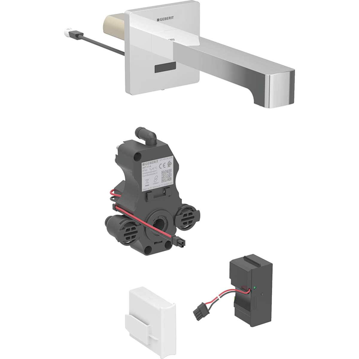 Geberit Brenta washbasin tap, wall-mounted, mains operation, for concealed function box: chrome / glossy, L=17cm, Mixer=without mixer