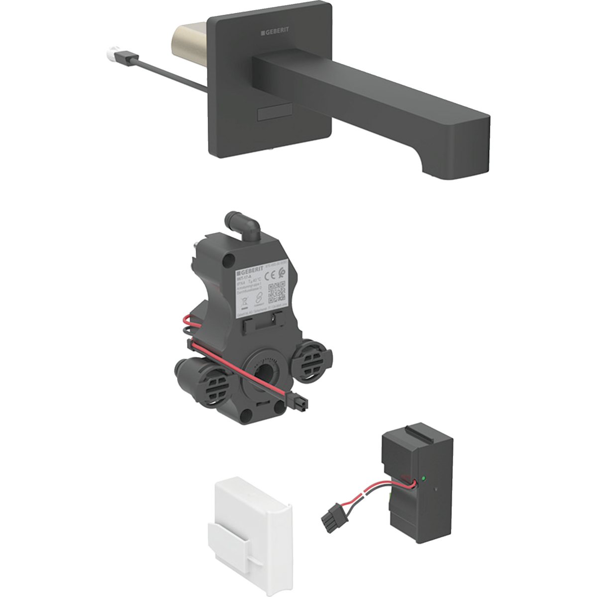 Geberit Brenta washbasin tap, wall-mounted, mains operation, for concealed function box: black matt / easy-to-clean coated, L=17cm, Mixer=with mixer