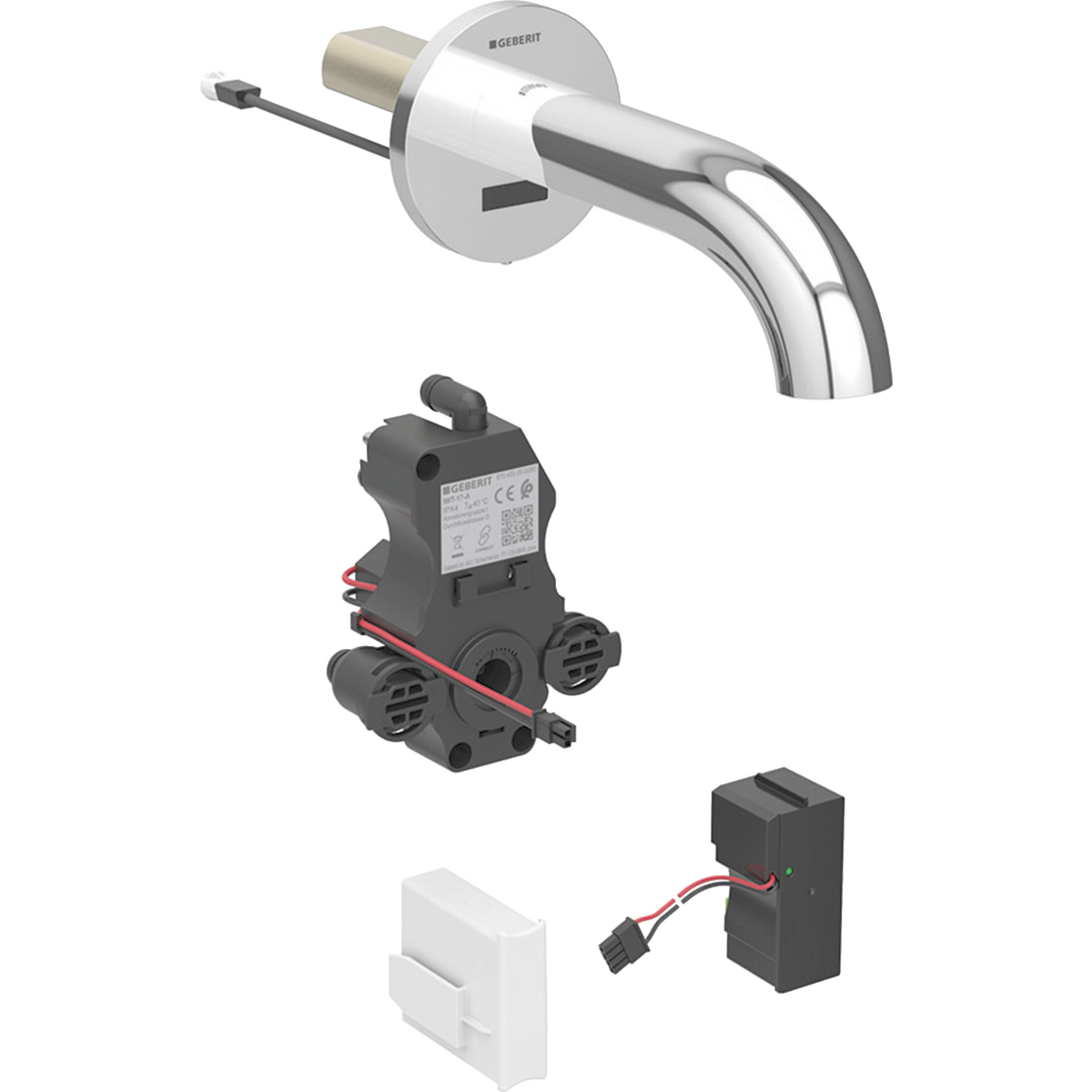 Geberit Piave washbasin tap, wall-mounted, mains operation, for concealed function box: chrome / glossy, L=22cm, Mixer=with mixer