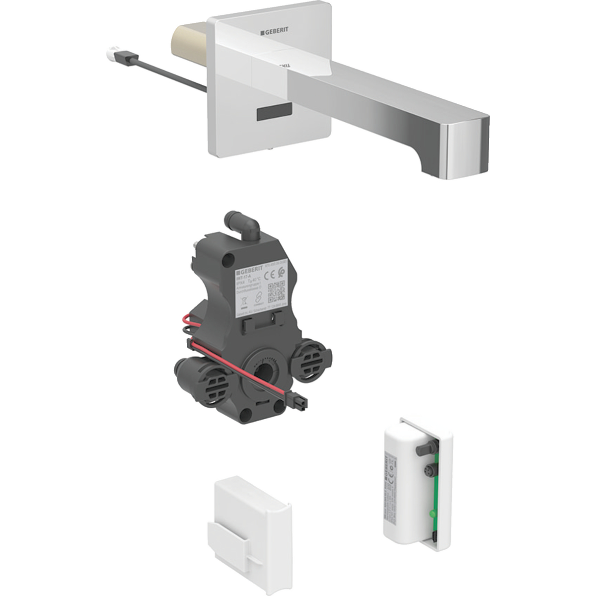 Geberit Brenta washbasin tap, wall-mounted, generator operation, for concealed function box: chrome / glossy, L=22cm, Mixer=with mixer