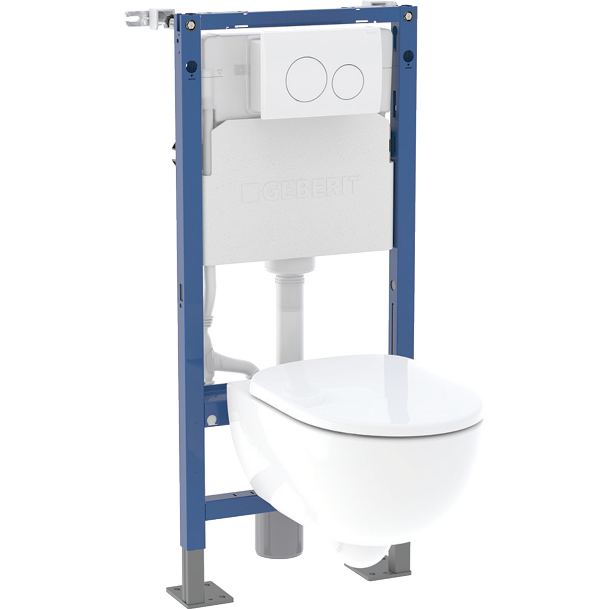 Geberit Duofix set of element for wall-hung WC, 112 cm, with Delta concealed cistern 12 cm, freestanding, Delta20 actuator plate round, G-500 Design wall-hung WC, Rimfree