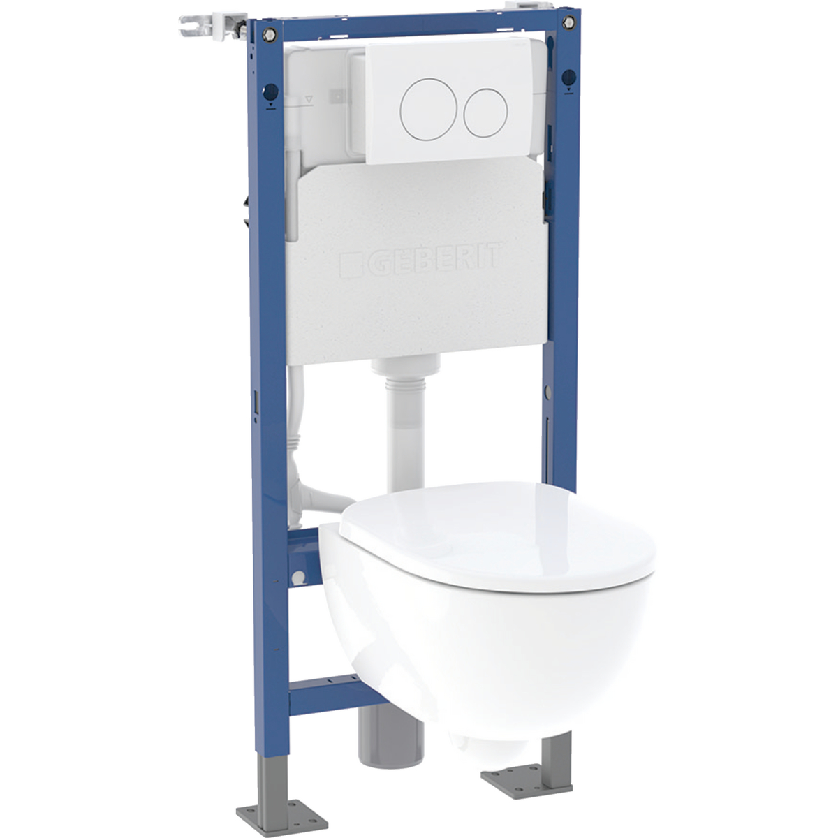 Geberit Duofix set of element for wall-hung WC, 112 cm, with Delta concealed cistern 12 cm, freestanding, Delta20 actuator plate, round, G-500 Design Compact wall-hung WC, Rimfree