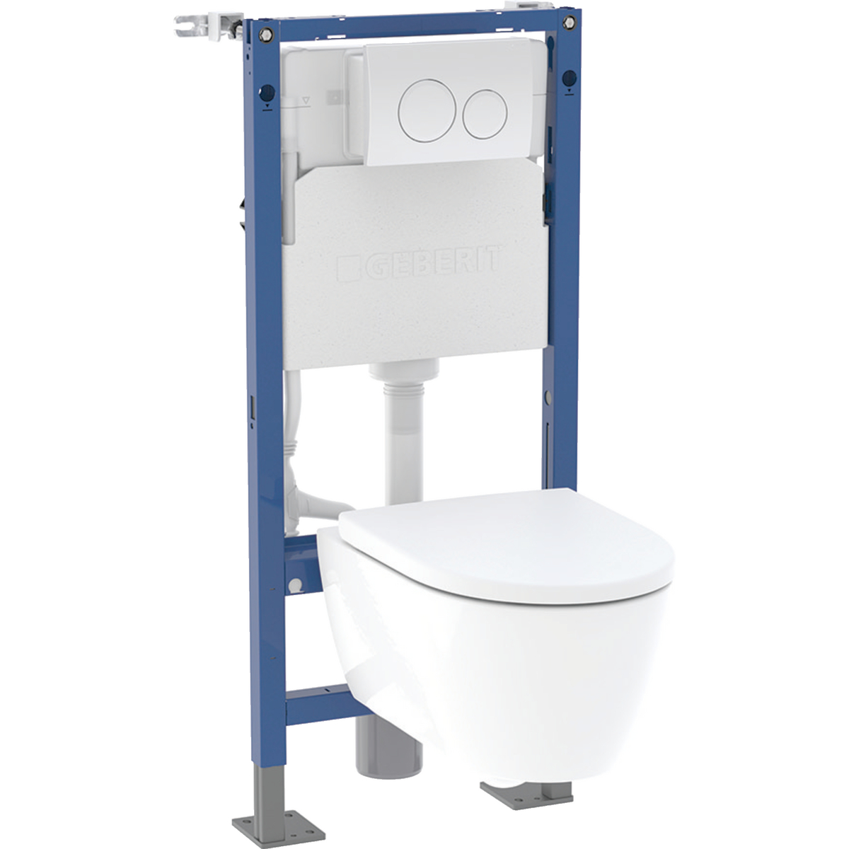 Geberit Duofix set of element for wall-hung WC, 112 cm, with Delta concealed cistern 12 cm, freestanding, Delta20 actuator plate, round, G-600 Pure Mat wall-hung WC, Rimfree