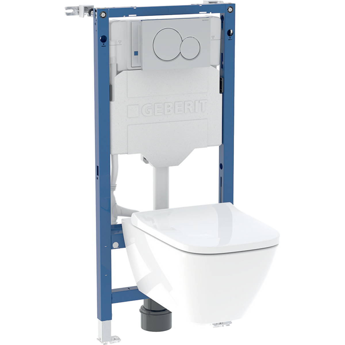 Geberit Duofix set of element for wall-hung WC, 112 cm, with Sigma concealed cistern 12 cm, Sigma01 actuator plate, round, Smyle wall-hung WC, square design, Rimfree