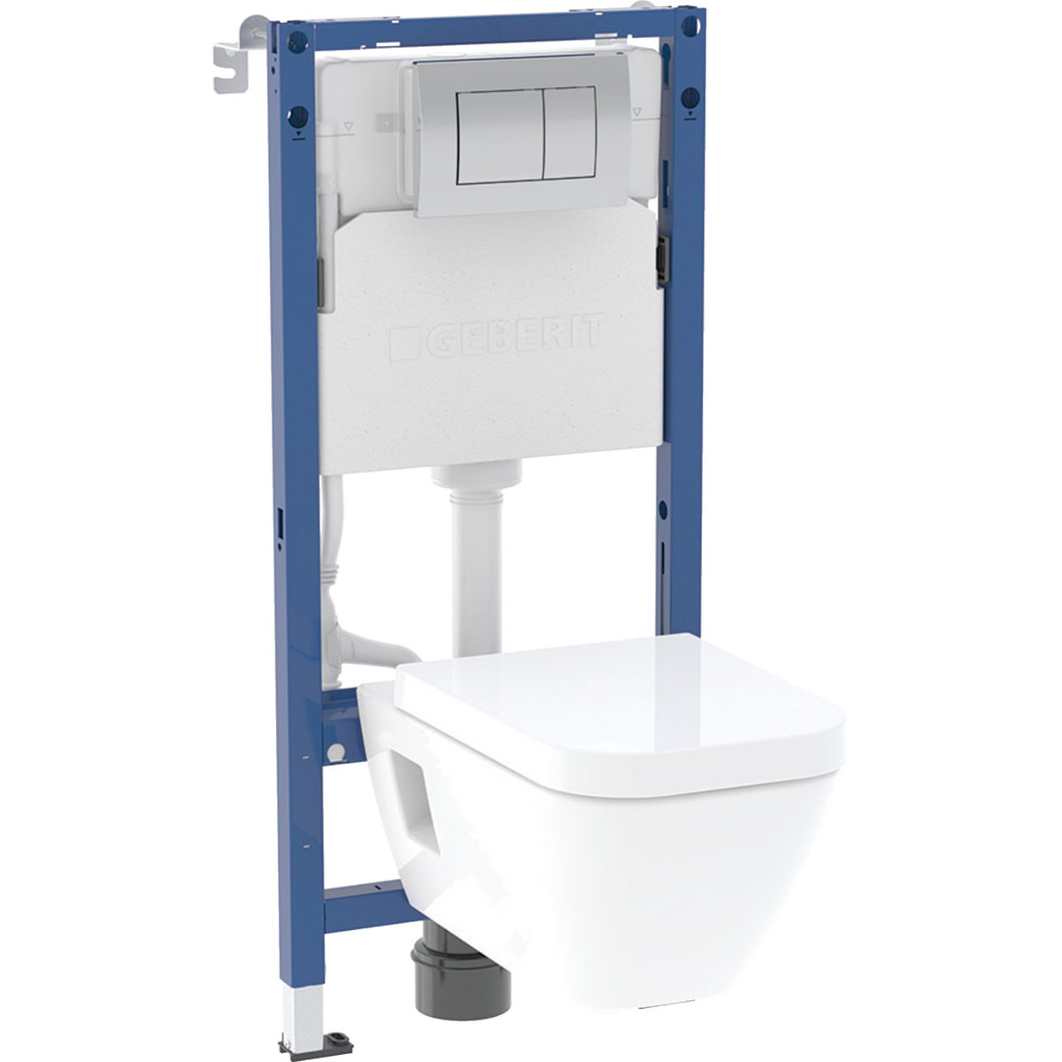 Geberit set of element for wall-hung WC, 112 cm, with Delta concealed cistern 12 cm, Delta20 actuator plate, square, Selnova Square wall-hung WC, square, Rimfree