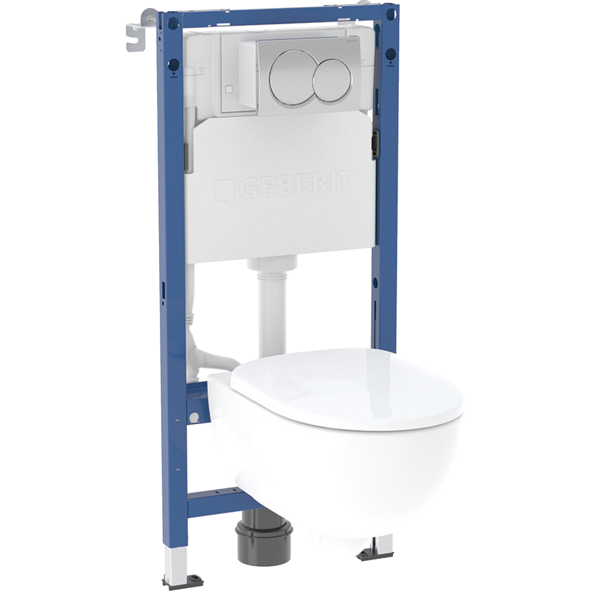 Geberit Duofix set of elements for wall-hung WC, 112 cm, with Alpha concealed cistern 12 cm, 5.8 / 3 litres, Alpha01 actuator plate, round, Selnova wall-hung WC, Rimfree