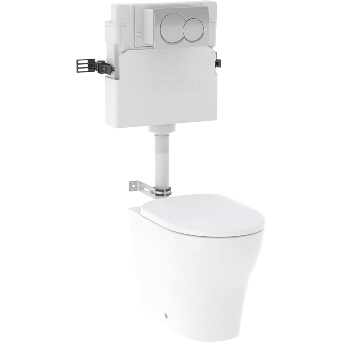 Geberit Alpha concealed cistern set 12 cm, 5.8 / 3 litres, installation height 109 cm, with Alpha01 actuator plate, round, Selnova floor-standing WC, back-to-wall, Rimfree: chrome / glossy